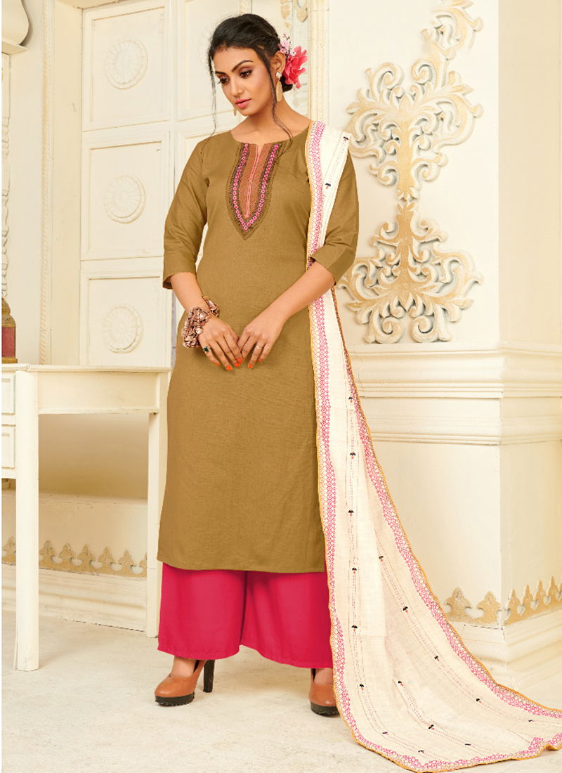 Silicon Cotton Flax Designer embroidered Kurti Rayon Palazzo With Muslin Digital Print Fancy Dupatta Collection 1001-1008